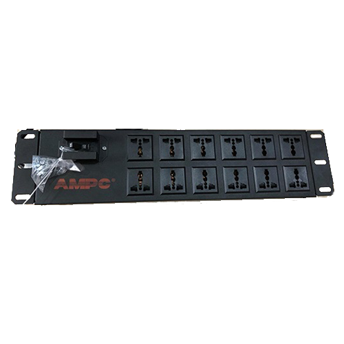 Ổ điện 12 cổng có cầu giao ngang 2U cho tủ mạng AMPC-PS12-B-2U